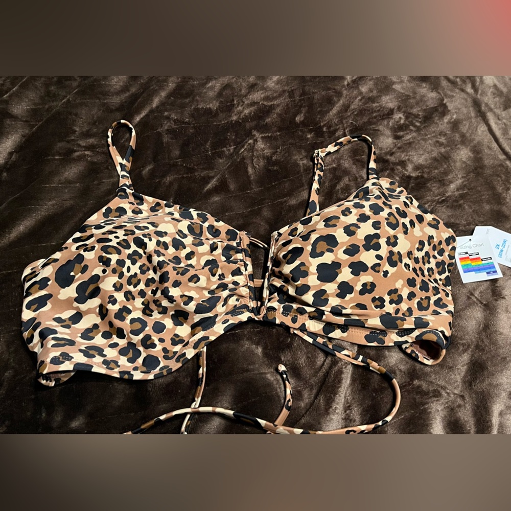 Bikini top, brown black cream, animal print 2X 20W-22W
